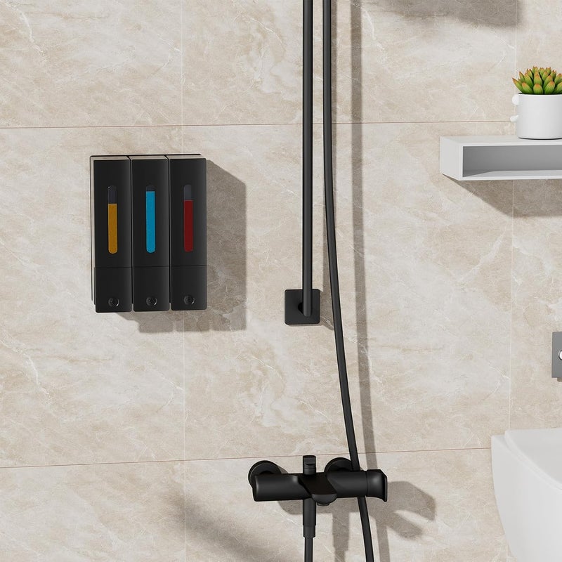 VITVITI Shampoo and Conditioner Dispenser for Shower, Refillable Shower Soap Dispensers 3 Chamber Wall Mounted, 10.2 OZ No Drill Plastic Shower/Body Wash Bottles for Bathroom (Black) - Image 4